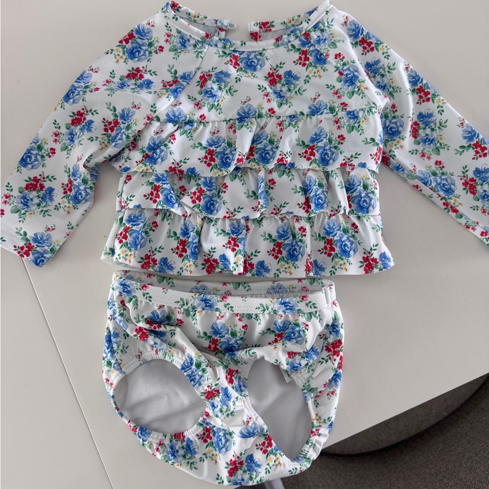 Janie and Jack Floral Ruffle Baby Swim Set